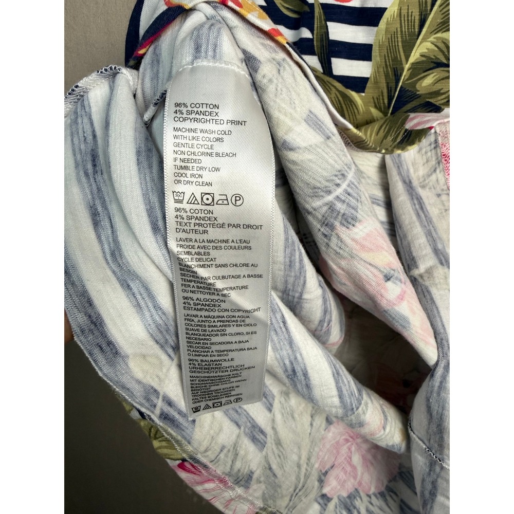 Tommy Bahama Kahuna Cotton Floral Stripe T-Shirt Dress Womens M White Navy - Picture 6 of 8